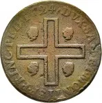 Regno di Sardegna Vittorio Amedeo II di Savoia 1720 1730Monetazione per la Sardegna 3 cagliaresi da sei denari 1724 Croce piana 24 mm 6,32 6,8 g Cu rovescio