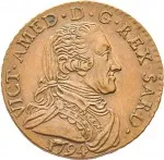 Regno di Sardegna Vittorio Amedeo III di Savoia 1773 1796 5 soldi 1794 1796 San Maurizio 24 mm 4,15 5,47 g Cu dritto