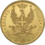 Regno di Sardegna Vittorio Amedeo III di Savoia 1773 1796 Carlino da 5 doppie 1786 Aquila spiegata 40 mm 45,41 45,74 g Au rovescio