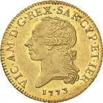 Regno di Sardegna Vittorio Amedeo III di Savoia 1773 1796 Doppia da 4 scudi 1773 1784 Scudo rotondo 1 tipo 28 mm 9,56 9,62 g Au dritto