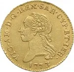 Regno di Sardegna Vittorio Amedeo III di Savoia 1773 1796 Mezza doppia da 2 scudi 1773 1784 Scudo rotondo 1 tipo 23 mm 4,73 5 g Au dritto