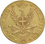 Regno di Sardegna Vittorio Amedeo III di Savoia 1773 1796 Mezzo carlino da 2,5 doppie 1786 Aquila spiegata 34 mm 22,76 22,83 g Au rovescio