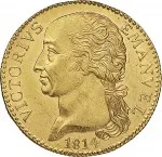 Regno di Sardegna Vittorio Emanuele I di Savoia 1802 1821 Periodo anteriore alla riforma decimale del 1816 Doppia da 4 scudi 1814 Aquila spiegata 1 tipo 25 mm 9,12 9,2 g Au dritto