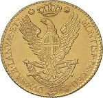 Regno di Sardegna Vittorio Emanuele I di Savoia 1802 1821 Periodo anteriore alla riforma decimale del 1816 Doppia da 4 scudi 1815 Aquila spiegata 2 tipo 25 mm 9,12 9,2 g Au rovescio