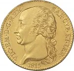 Regno di Sardegna Vittorio Emanuele I di Savoia 1802 1821 Periodo anteriore alla riforma decimale del 1816 Doppia da 4 scudi 1815 Aquila spiegata 2 tipo 25 mm 9,12 9,2 g Au dritto