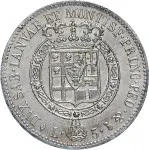 Regno di Sardegna Vittorio Emanuele I di Savoia 1802 1821 Periodo posteriore alla riforma decimale del 1816 5 lire 1816 1820 Scudo sannitico 1 tipo 37 mm 24,8 25 g Ag rovescio