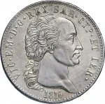 Regno di Sardegna Vittorio Emanuele I di Savoia 1802 1821 Periodo posteriore alla riforma decimale del 1816 5 lire 1816 1820 Scudo sannitico 1 tipo 37 mm 24,8 25 g Ag dritto