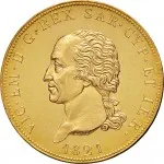 Regno di Sardegna Vittorio Emanuele I di Savoia 1802 1821 Periodo posteriore alla riforma decimale del 1816 80 lire 1821 Scudo triangolare 33 mm 25,77 25,8 g Au dritto