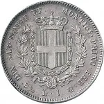 Regno di Sardegna Vittorio Emanuele II di Savoia 1849 1861 1 lira 1850 1860 Scudo sannitico 23 mm 4,76 5,02 g Ag rovescio