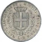 Regno di Sardegna Vittorio Emanuele II di Savoia 1849 1861 2 lire 1850 1860 Scudo sannitico 27 mm 9,55 10,03 g Ag rovescio
