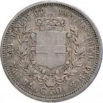Regno di Sardegna Vittorio Emanuele II di Savoia 1849 1861 50 centesimi 1850 1861 Scudo sannitico 18 mm 2,31 2,5 g Ag rovescio