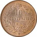 Regno d'Italia Umberto I di Savoia 1878 1900 10 Centesimi 1893 Valore entro semicorona di alloro e quercia 1 tipo 30 mm 9,81 10 g rovescio
