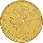 Regno d'Italia Umberto I di Savoia 1878 1900 100 lire 1880 1883 Scudo sannitico 1 tipo 35 mm 32,15 32,25 g Au dritto