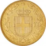 Regno d'Italia Umberto I di Savoia 1878 1900 100 lire 1888 1891 Scudo sannitico 2 tipo 35 mm 32,15 32,25 g Au rovescio