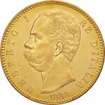 Regno d'Italia Umberto I di Savoia 1878 1900 100 lire 1888 1891 Scudo sannitico 2 tipo 35 mm 32,15 32,25 g Au dritto
