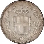 Regno d'Italia Umberto I di Savoia 1878 1900 2 lire 1881 1886 Scudo sannitico 1 tipo 27 mm 9,94 10,02 g Ag rovescio