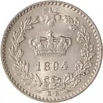 Regno d'Italia Umberto I di Savoia 1878 1900 20 centesimi 1894 1895 Corona di alloro e quercia 21 mm 4 4,03 g Ni rovescio