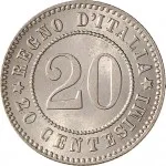 Regno d'Italia Umberto I di Savoia 1878 1900 20 centesimi 1894 1895 Corona di alloro e quercia 21 mm 4 4,03 g Ni dritto