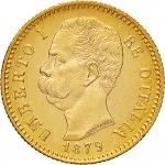 Regno d'Italia Umberto I di Savoia 1878 1900 20 lire 1879 1897 Scudo sannitico 21 mm 6,43 6,45 g Au dritto