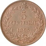 Regno d'Italia Umberto I di Savoia 1878 1900 5 centesimi 1895 1896 Valore entro semicorona di alloro e quercia 25 mm 4,75 5 g rovescio