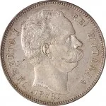 Regno d'Italia Umberto I di Savoia 1878 1900 5 lire 1878 Scudo sannitico 1 tipo 37 mm 24,94 25 g Ag dritto