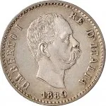 Regno d'Italia Umberto I di Savoia 1878 1900 50 centesimi 1889 1892 Scudo sannitico 18 mm 2,47 2,5 g Ag dritto