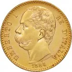 Regno d'Italia Umberto I di Savoia 1878 1900 50 lire 1884 1891 Scudo sannitico 28 mm 16,11 16,13 g Au dritto