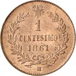 Regno d'Italia Vittorio Emanuele II di Savoia 1861 1878 1 centesimo 1861 1867 Valore entro semicorona di alloro e quercia 15 mm 0,91 1,02 g rovescio