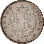 Regno d'Italia Vittorio Emanuele II di Savoia 1861 1878 1 lira 1863 1867 Scudo sannitico 2 tipo 23 mm 4,47 5,02 g Ag rovescio