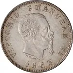 Regno d'Italia Vittorio Emanuele II di Savoia 1861 1878 1 lira 1863 1867 Scudo sannitico 2 tipo 23 mm 4,47 5,02 g Ag dritto