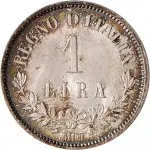 Regno d'Italia Vittorio Emanuele II di Savoia 1861 1878 1 lira 1863 Valore su due rami di alloro 3 tipo 23 mm 4,95 5 g Ag rovescio