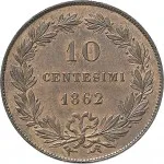 Regno d'Italia Vittorio Emanuele II di Savoia 1861 1878 10 Centesimi 1862 Valore entro semicorona di alloro 1 tipo 30 mm 9,75 10 g rovescio