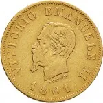 Regno d'Italia Vittorio Emanuele II di Savoia 1861 1878 10 lire 1861 Scudo sannitico 1 tipo 18 mm 3,22 g Au dritto