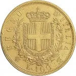 Regno d'Italia Vittorio Emanuele II di Savoia 1861 1878 100 lire 1864 1878 Scudo sannitico 34 mm 32,2 32,25 g Au rovescio