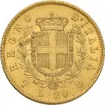 Regno d'Italia Vittorio Emanuele II di Savoia 1861 1878 20 lire 1861 1878 Scudo sannitico 21 mm 6,42 6,46 g Au rovescio