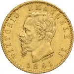 Regno d'Italia Vittorio Emanuele II di Savoia 1861 1878 20 lire 1861 1878 Scudo sannitico 21 mm 6,42 6,46 g Au dritto