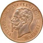 Regno d'Italia Vittorio Emanuele II di Savoia 1861 1878 5 centesimi 1861 1867 Valore entro semicorona di alloro e quercia 25 mm 4,88 5,12 g dritto