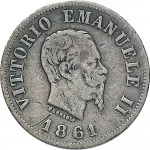 Regno d'Italia Vittorio Emanuele II di Savoia 1861 1878 50 centesimi 1861 1862 Scudo sannitico 1 tipo 18 mm 2,45 2,54 g Ag dritto