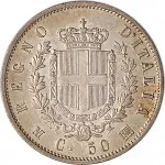 Regno d'Italia Vittorio Emanuele II di Savoia 1861 1878 50 centesimi 1863 Scudo sannitico 2 tipo 18 mm 2,45 2,54 g Ag rovescio
