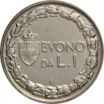 Regno d'Italia Vittorio Emanuele III di Savoia 1900 1936 Re 1 lira 1922 1935 Italia seduta 26.5 mm 7,92 8,08 g Ni rovescio