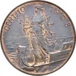 Regno d'Italia Vittorio Emanuele III di Savoia 1900 1936 Re 10 Centesimi 1908 Italia marinara 30 mm 9,7 10,1 g rovescio