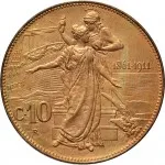Regno d'Italia Vittorio Emanuele III di Savoia 1900 1936 Re 10 Centesimi 1911 Italia e Roma genitrice 30 mm 9,9 10,1 g rovescio