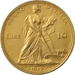 Regno d'Italia Vittorio Emanuele III di Savoia 1900 1936 Re 10 lire 1910 1927 Italia aratrice 19 mm 3,203 3,232 g Au rovescio