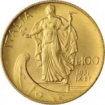 Regno d'Italia Vittorio Emanuele III di Savoia 1900 1936 Re 100 lire 1931 Anno IX 1933 Anno XI Italia marinara 23.5 mm 8,742 8,812 g Au rovescio