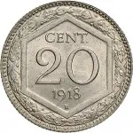 Regno d'Italia Vittorio Emanuele III di Savoia 1900 1936 Re 20 centesimi 1918 1920 Valore entro esagono 21 mm 3,88 4,12 g Ni rovescio