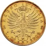 Regno d'Italia Vittorio Emanuele III di Savoia 1900 1936 Re 20 lire 1902 1908 Aquila spiegata 21 mm 6,407 6,465 g Au rovescio
