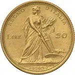 Regno d'Italia Vittorio Emanuele III di Savoia 1900 1936 Re 20 lire 1910 1927 Italia aratrice 21 mm 6,407 6,465 g Au rovescio