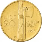 Regno d'Italia Vittorio Emanuele III di Savoia 1900 1936 Re 20 lire 1923 Fascio littorio 21 mm 6,407 6,465 g Au rovescio