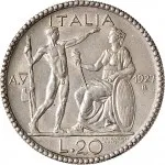 Regno d'Italia Vittorio Emanuele III di Savoia 1900 1936 Re 20 lire 1927 Anno V 1934 Anno XII Littore e Italia genitrice 35.5 mm 14,179 15,075 g Ag rovescio