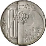 Regno d'Italia Vittorio Emanuele III di Savoia 1900 1936 Re 20 lire 1928 Anno VI Fascio littorio 35.5 mm 18,905 20,1 g Ag rovescio
